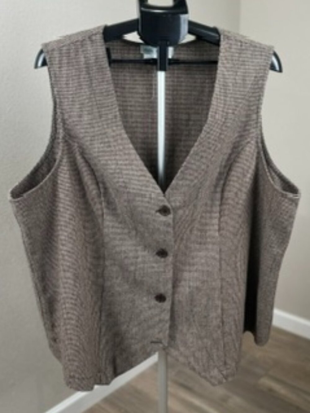 Ulla Popken Brown Houndstooth Wool Blend Vest Plus Size 20/22